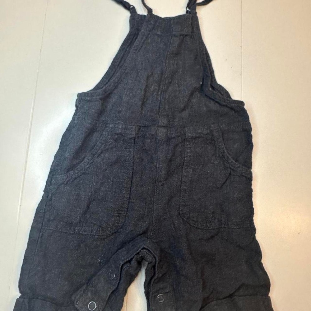 Cat‎ & Jack Shortalls Kids 12M Linen Overalls Romper Charcoal Snap Crotch Basic